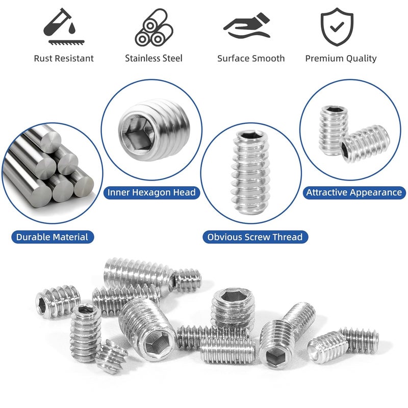 HanTof 280 Pcs 28 Sizes Set Screw Assortment Kit, Metric & SAE Allen Grub Screws for Bathroom Fixture 304 Stainless Steel Internal Hex Drive Cup-Point for Door Knob, Faucets (M3-M8, #4-40 to 5/16"-18) - Image 3